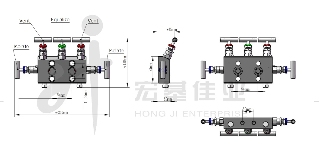 Stainless Steel 5-Way Instrumentation Manifolds Swagelok Type