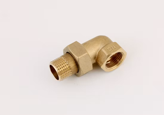 Conector de grifo sanitario de unión de acoplamiento de codo de tubo de latón OEM de fábrica para agua
